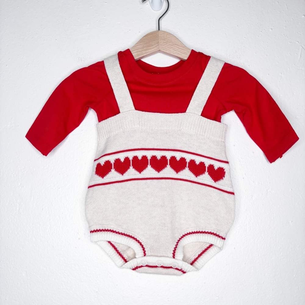 Cat & Jack Knit Sweater Heart Romper & Long Sleeve Tee Size 0-3M NWT